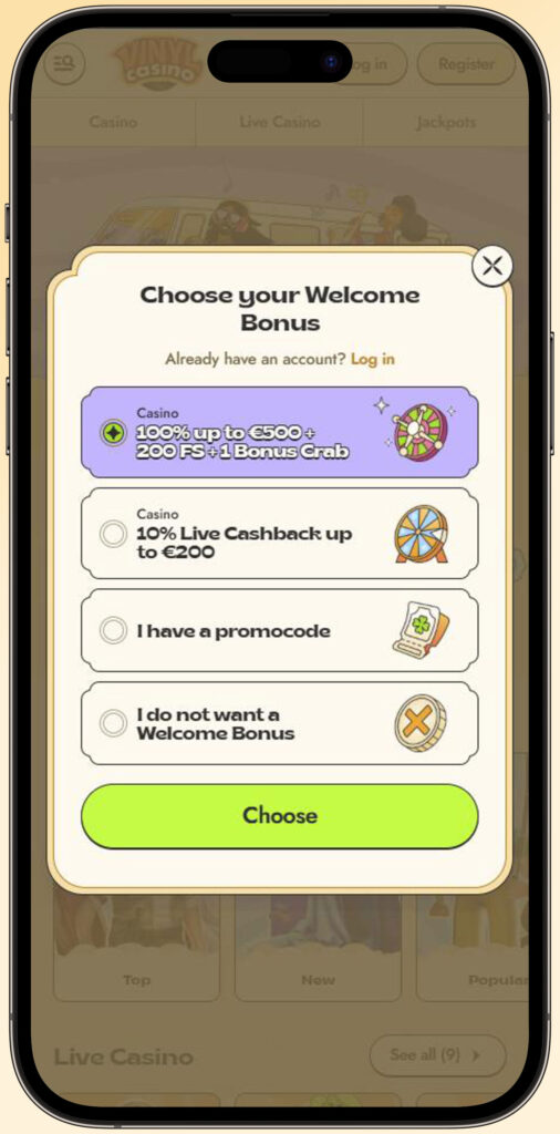welcome bonus choose -mobile vinylcasino